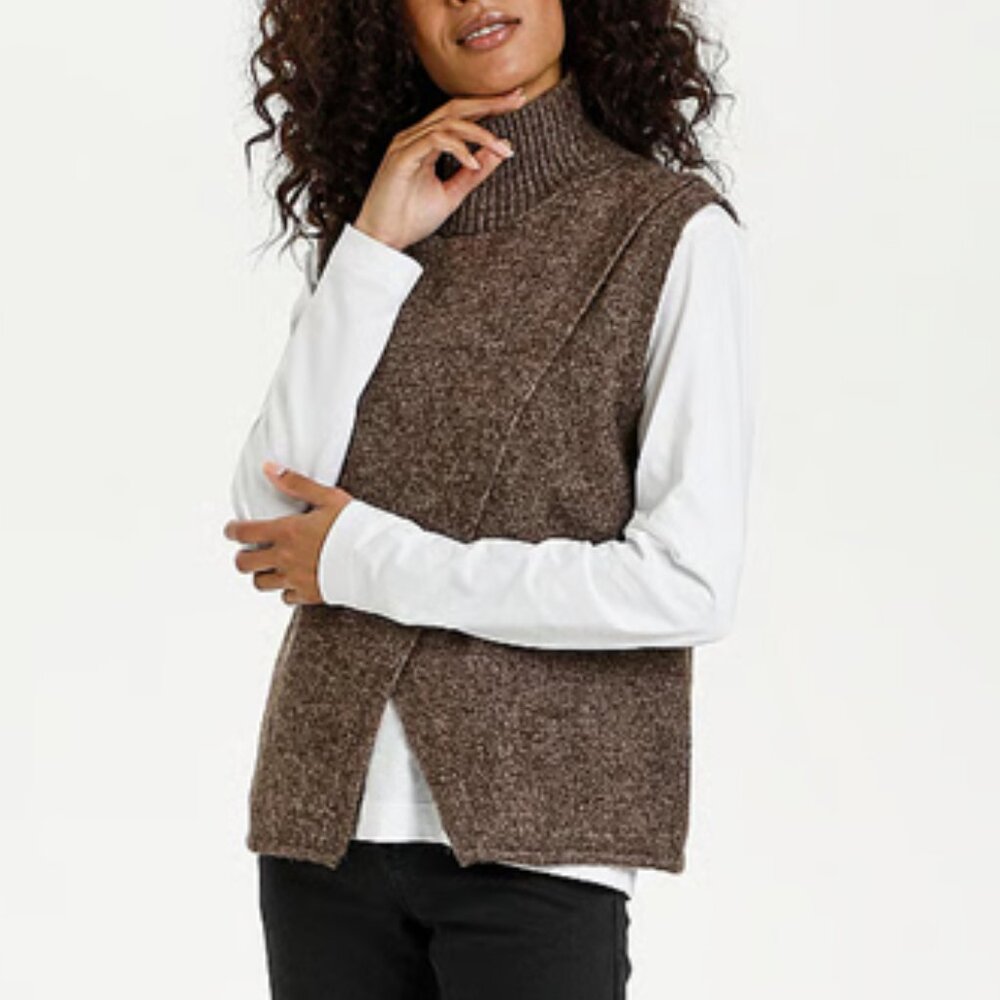 Kaffe Kataris Coffee Brown Wool Blend Knit Vest Reversible Medium D&Dcore - Picture 2 of 15